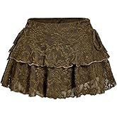 MakeMeChic Women's Floral Lace Ruffle Tiered Mini Skirt A Line High Waisted Skirts