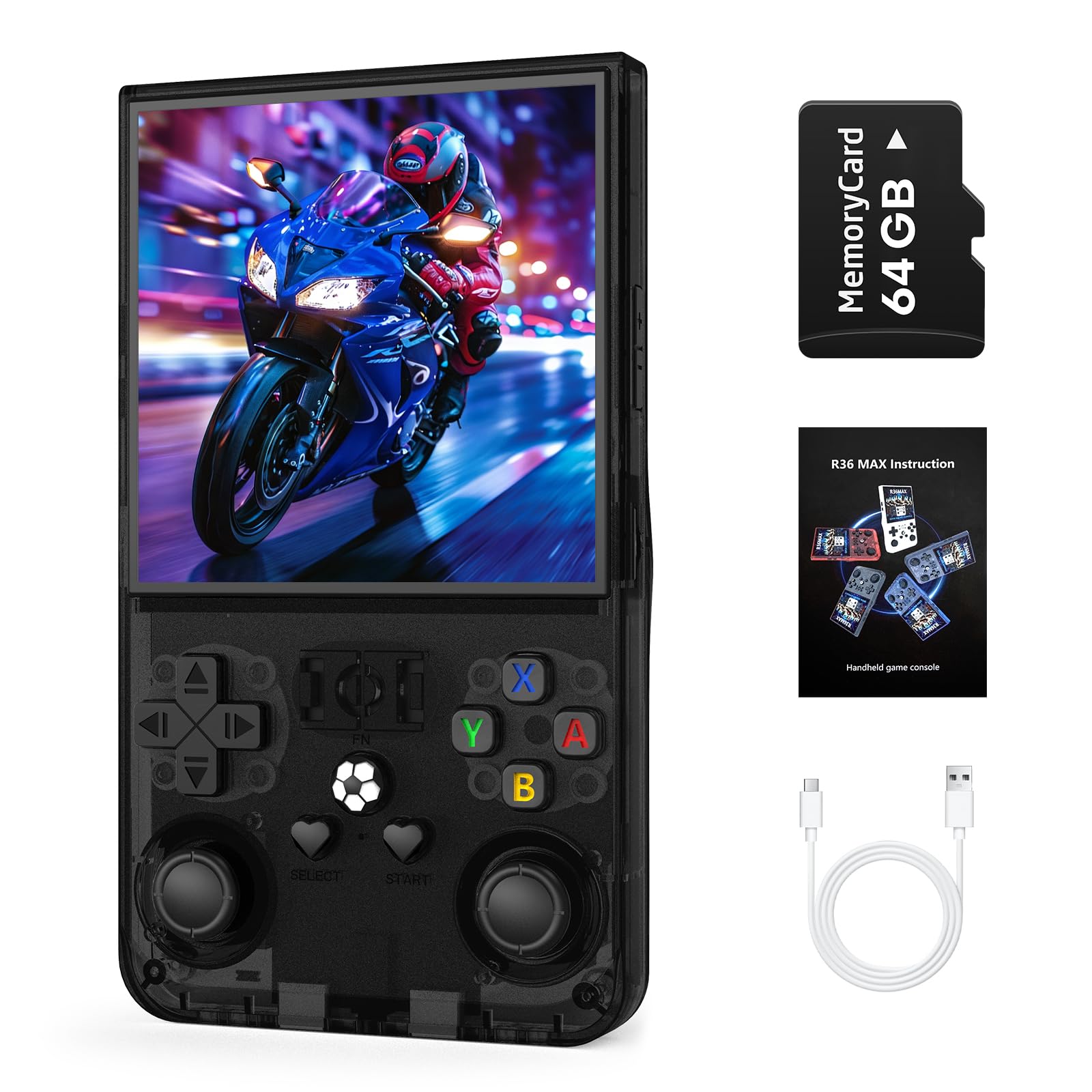 Photo 1 of R36MAX Retro Handheld Game Console, 4.0 inch Retro Gaming Console with 64GB Memory, Video Game Consoles with 4000mAh Battery and 30+ Emulators, Ink Black