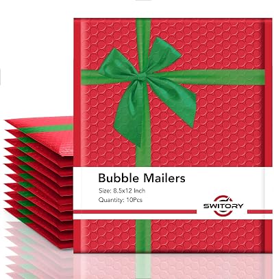 Switory Christmas Padded Envelopes A4 8.5x12 Inch Bubble Mailers Red Green Bow