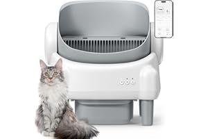 Paruuntys Open Top Self CleaningLitter Box，Automatic Cat Litter Box for Multiple Cats with APP Control, Safety Sensor & 2-Roll Litter Liners, White & Grey