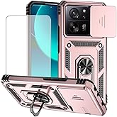 Yodueiv for Xiaomi 13T Case, Xiaomi 13T Pro/Redmi K60 Ultra Case with Tempered Glass Screen Protector and Slide Camera Cover, Magnetic Ring Car Mount Holder Protective Cover for Xiaomi 13T Rose Gold