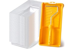 Voomey 4 Inch Paint Roller Tray - 24 Pack Plastic Liners & 1x Roller Frame, 4" Paint Tray Set, for Home Decor, Walls and Furniture Painting