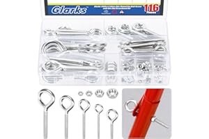 Glarks 116Pcs 5 Sizes Zinc Plated Eye Bolt Screw with Hex Nut Assortment Kit, M6x50, M5x60, M6x70, M8x80, M10x100 Heavy Duty 