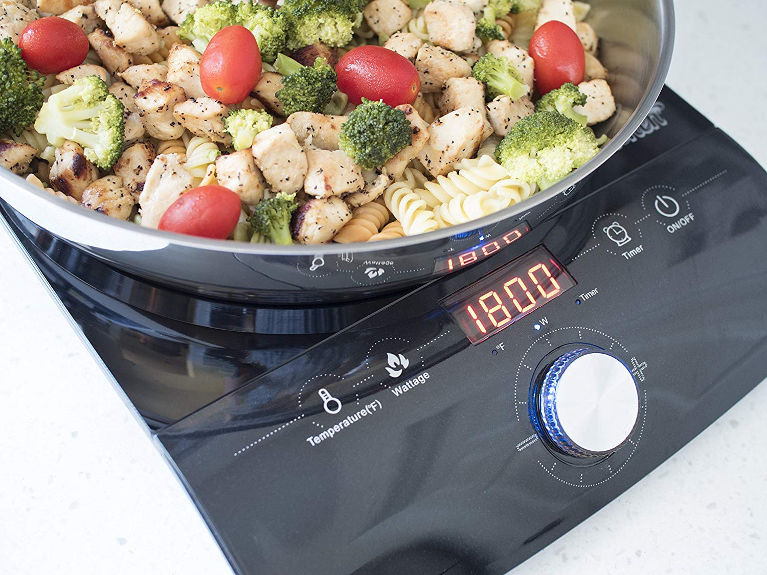 EurKitchen Portable Induction Cooktop Countertop Burner - Quick-Adjust Precision Control Dial - Safe and Easy to Use - 17 Temperature Settings -1800W - Requires Induction-Ready Cookware (Not Included)