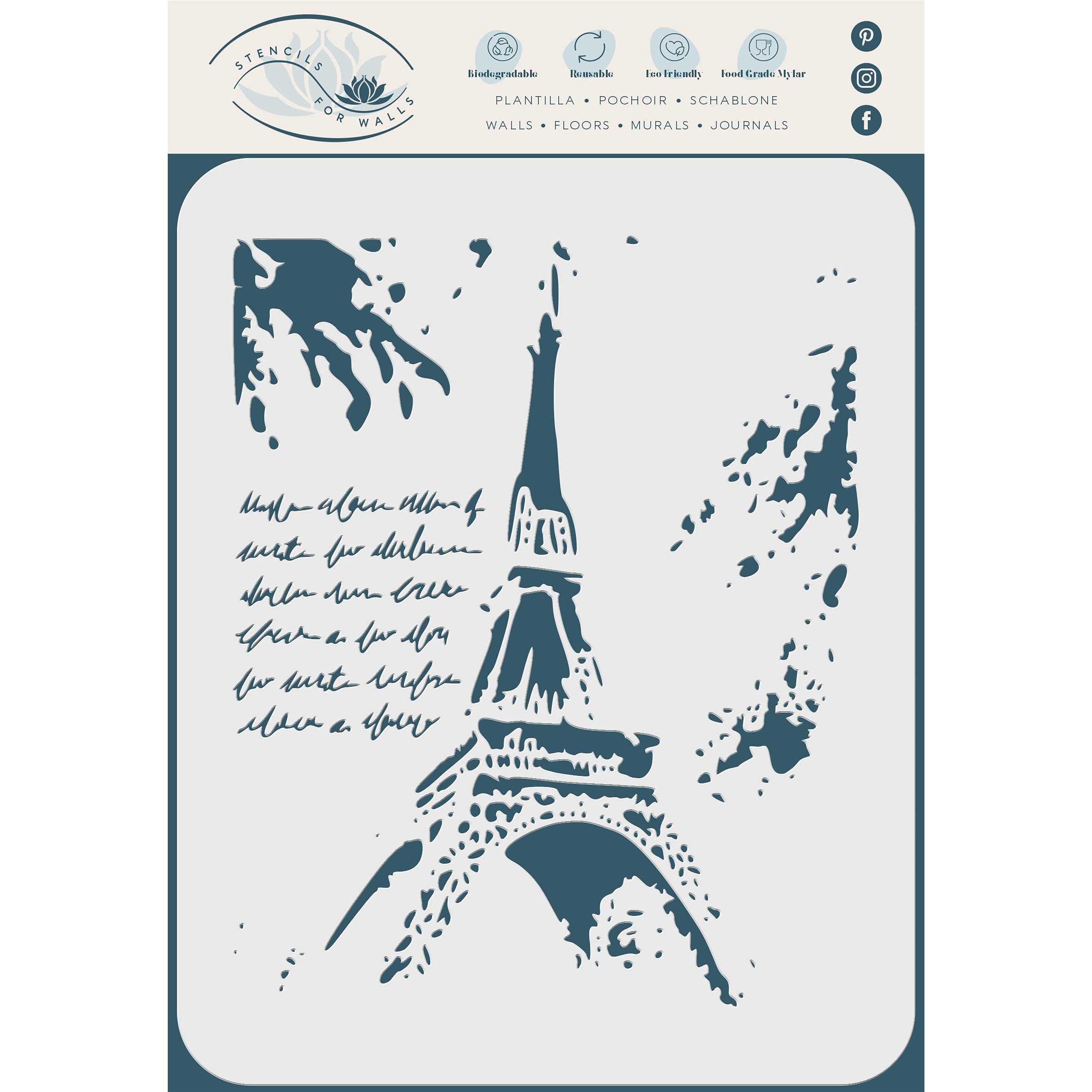 Eiffel Tower Stencil, 25.5 x 31.7 cm (L) - Scenery Mask Backdrop Paris Landmark Script Stencils for Painting Template