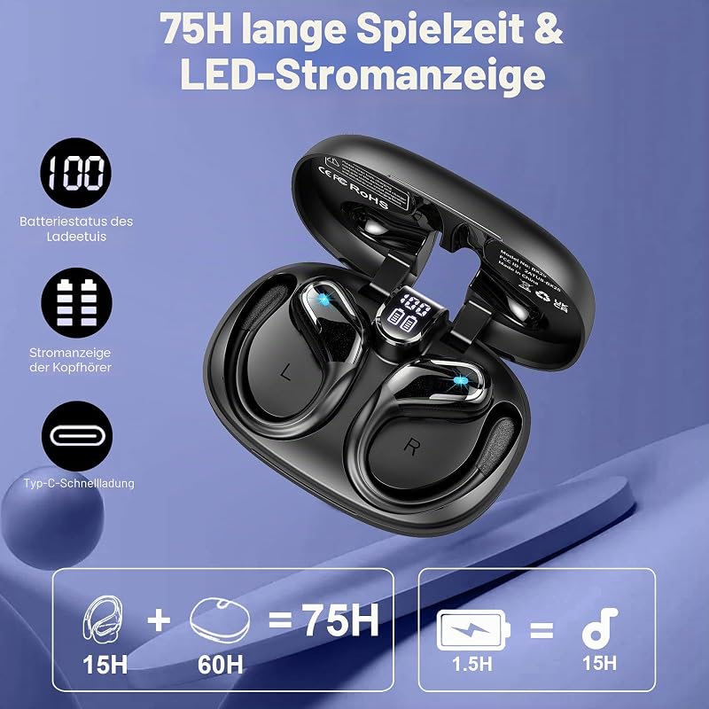 Bluetooth Kopfhörer Sport, 75Std Kopfhörer Kabellos Bluetooth 5.4 — Foto 2 von 7