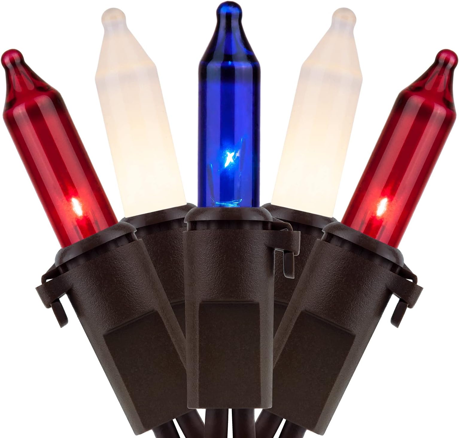 Red White & Blue String Lights with Brown Wire, 66 Ft 200 Count UL