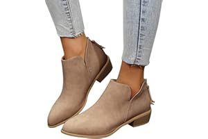 Gibobby Ankle Boots for Women,Pointed Toe Cutout Ankle Booties Slip-on Low Stacked Chuncky Low Heel Western Chelsea Booties