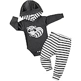 Latnnut 3-6 Month Boy Clothes Newborn Panda Print Long Sleeve Hoodies Romper + Long Pants 2PCS Fall Winter Outfits Set Dark Gray
