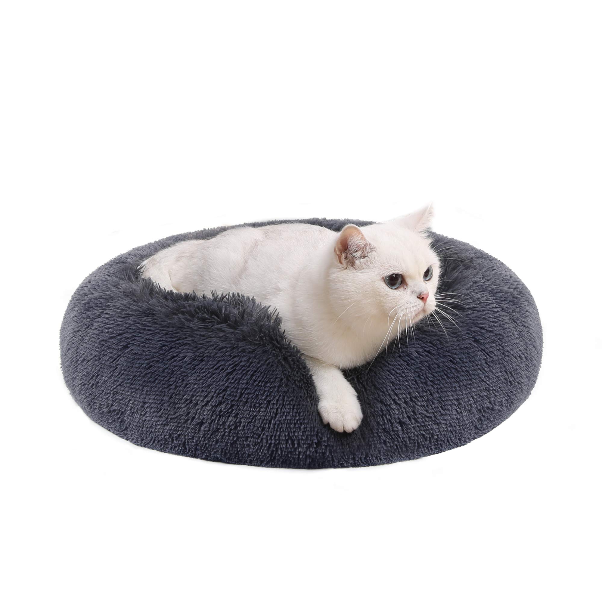 Feandrea Dog Bed, Donut Cat Bed, Fluffy Calming Pet Bed with Removable, Washable Cover, Soft Long Plush, 50 cm, Dark Grey — image 1