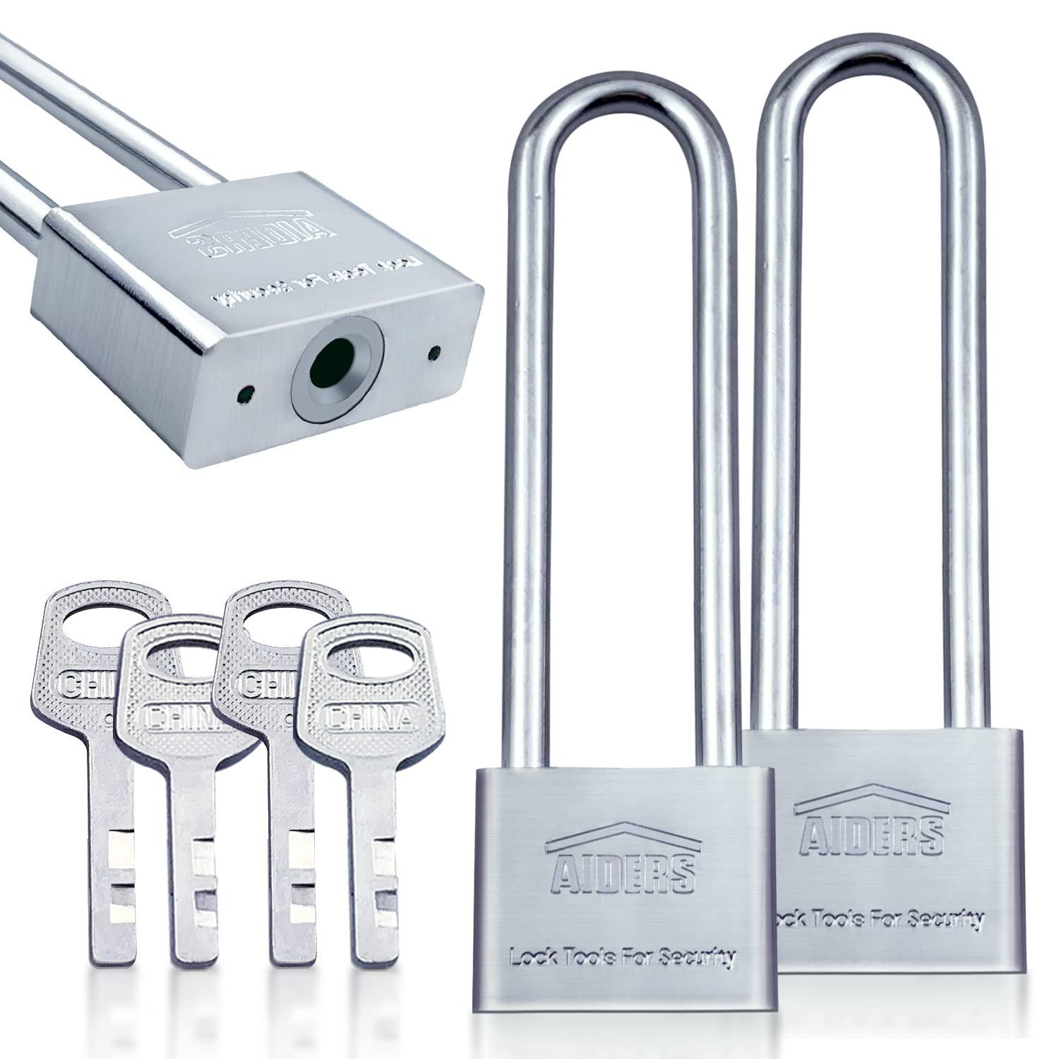 2 Pack 50mm/2 Inch Heavy Duty Long Padlock with Keys,Keyed Outdoor Locks for Shed, Gym Locker, Fence, Garage, Garden Gate, Suitcase (Universal Key)