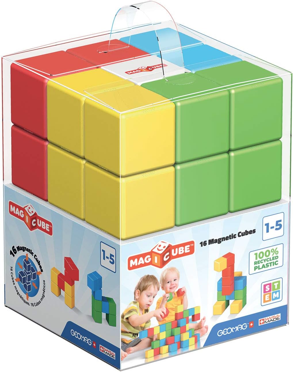 Geomag Magicube - 16 Cubes -Magnetic Construction for Children - Green Collection - 100% Recycled Plastic Educational Toys - Image 3