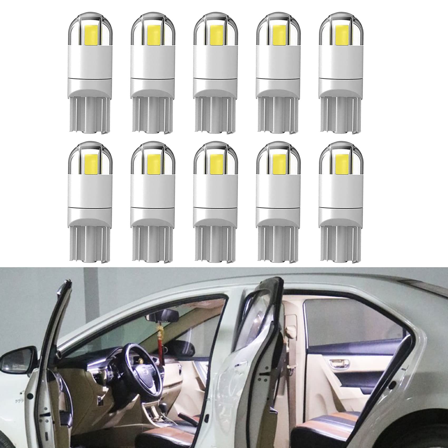 Photo 1 of 10PCS 194 LED Bulbs, LED Car Bulb Kit Set, 168 2825 T10 W5W 3030 Bright LED Chips, Error Free Car Bulbs, Replacement Bulbs for Dome Light, Map Light, Door Light, License Plate Light