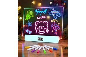 Led Drawing Board with 5 Light Modes and 7 Colors, 13.7×9 Rechargeable Erase Doodle Glow Board Kids with 7 Markers, Led Note 