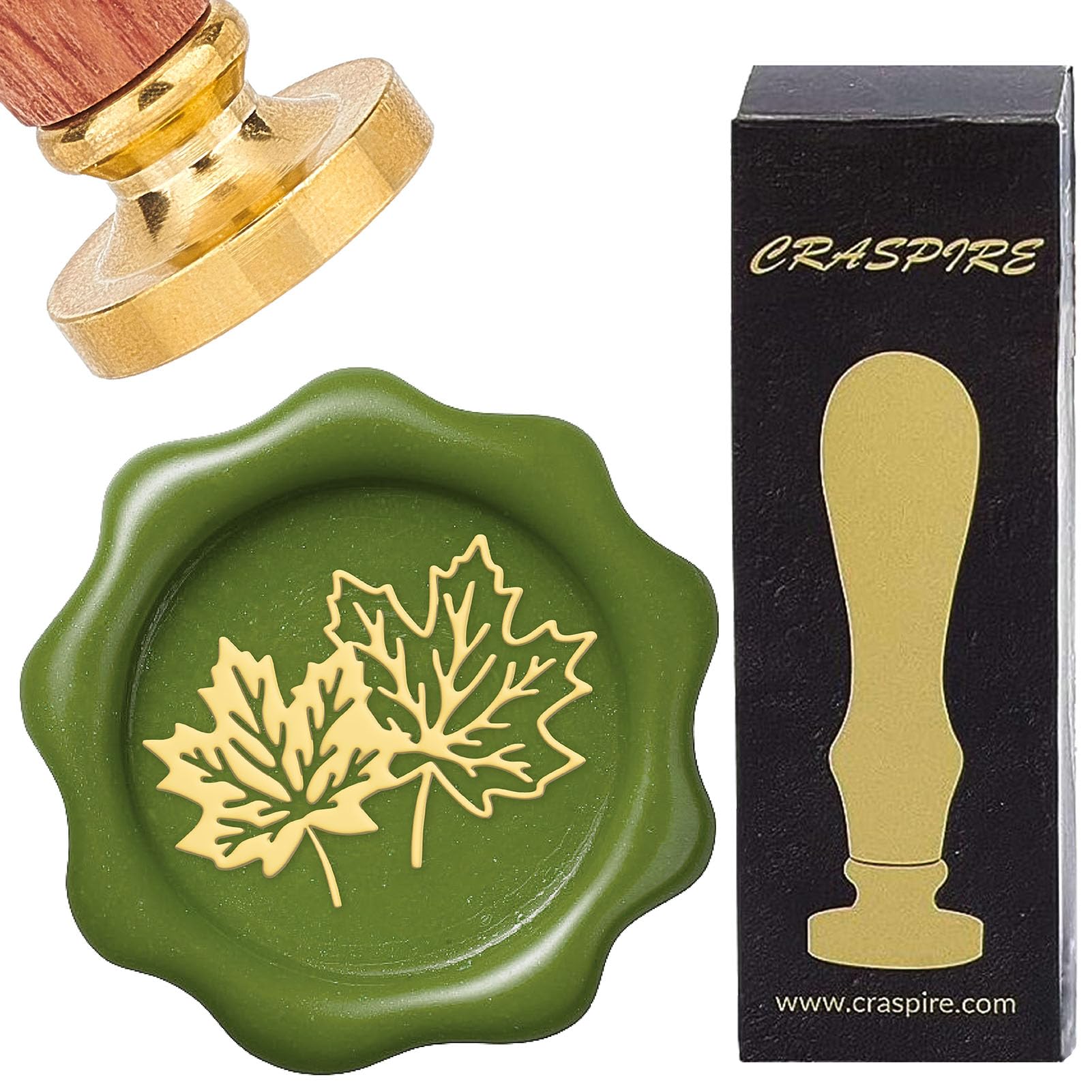 CRASPIRE Maple Leaf Wax Seal Stamp 25mm Vintage Sealing Wax Stamps Removable Brass Head with Wooden Handle for Wedding Christmas New Year Envelopes Invitations Gift Packing