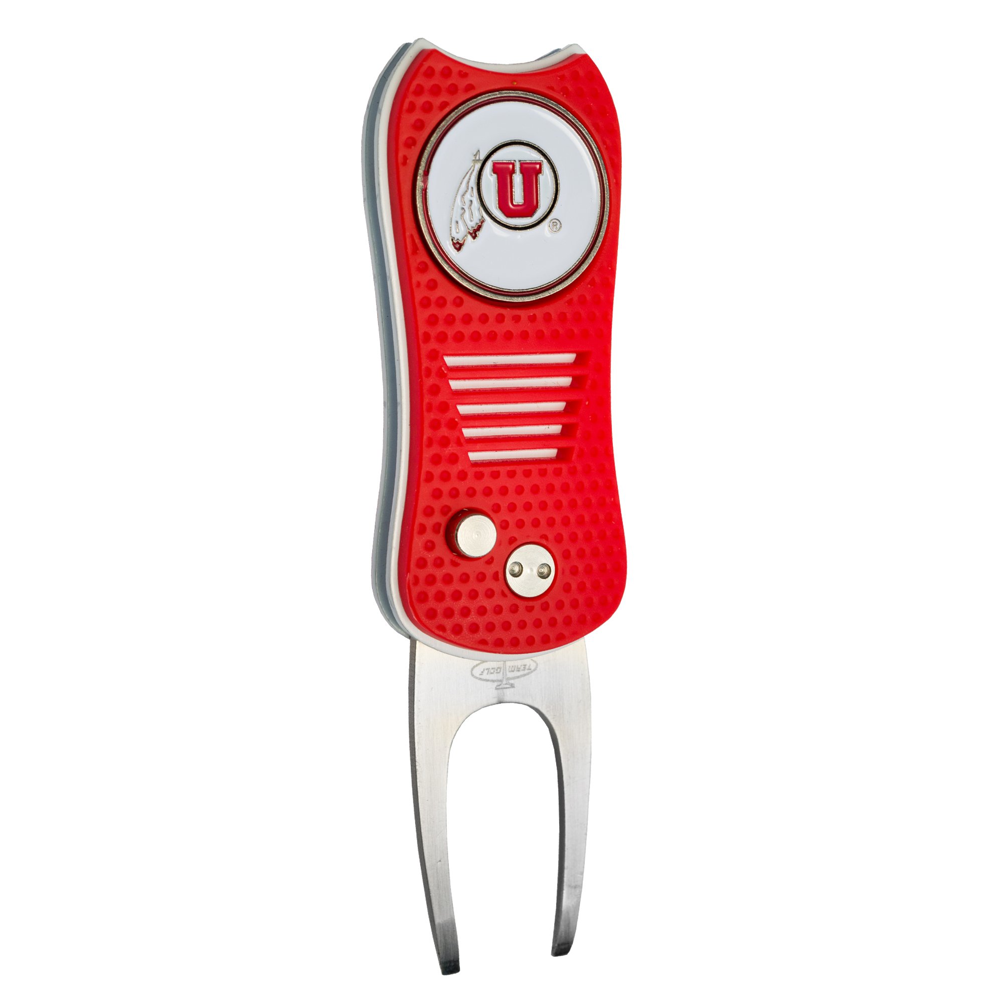 Team Golf NCAA Utah Utes Retractable Divot Tool with Double-Sided Magnetic Ball Marker, Features Patented Single Prong Design, Causes Less Damage to Greens
