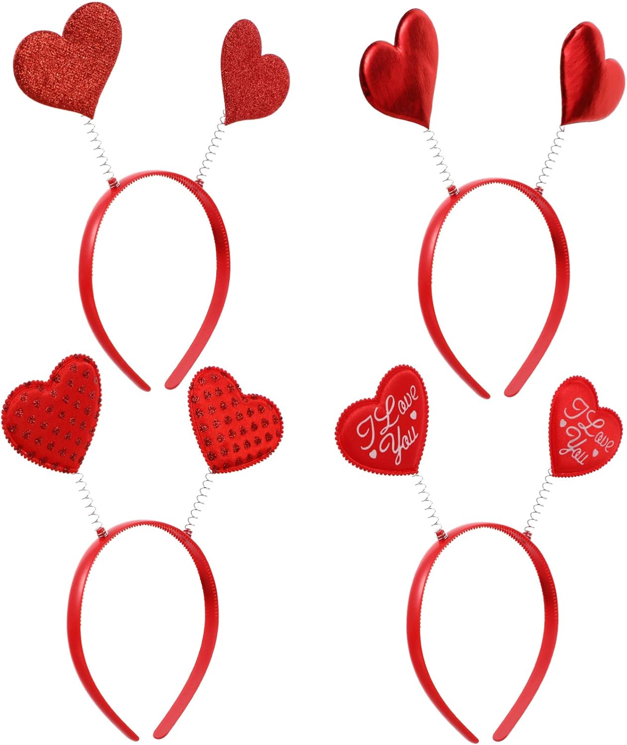 FRCOLOR 4pcs Valentines Day Heart Headband Red Heart Head Boppers Party