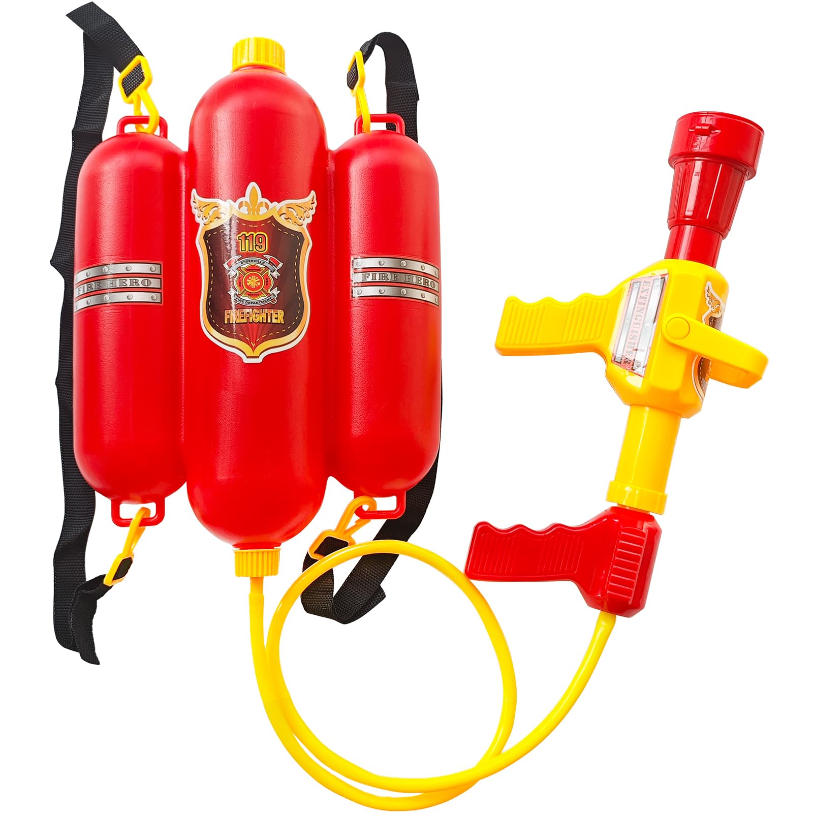 Photo 1 of ***MISSING ASSEMBLY PIECES**** Firefighter Water Gun Backpack, Water Blaster Tank with Hose Sprayer for Outdoor Games, Pool Parties, Beach Fun, and Summer Activities