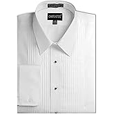OmegaTux Mens Formal Laydown Spread Collar Tuxedo Shirt, 1/4" Pleat
