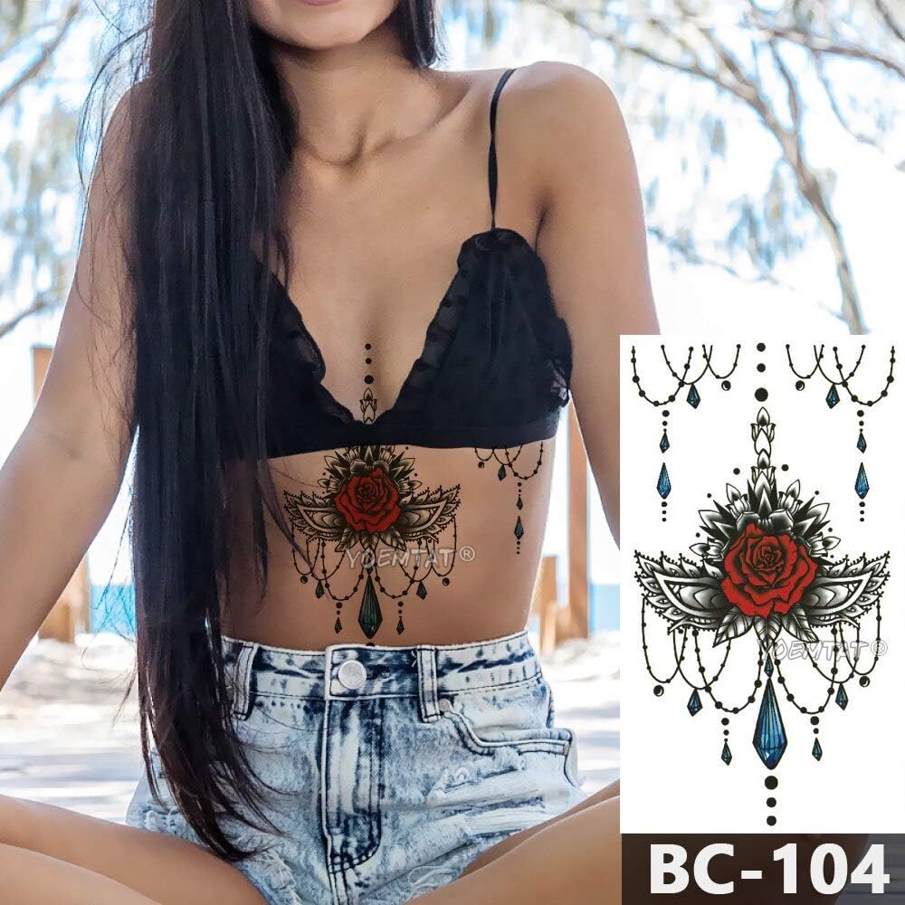 tzxdbh Chest Body Tattoo Temporary Waterproof Jewelry Rose lace crystal pattern Decal Waist Art Tattoo Sticker for