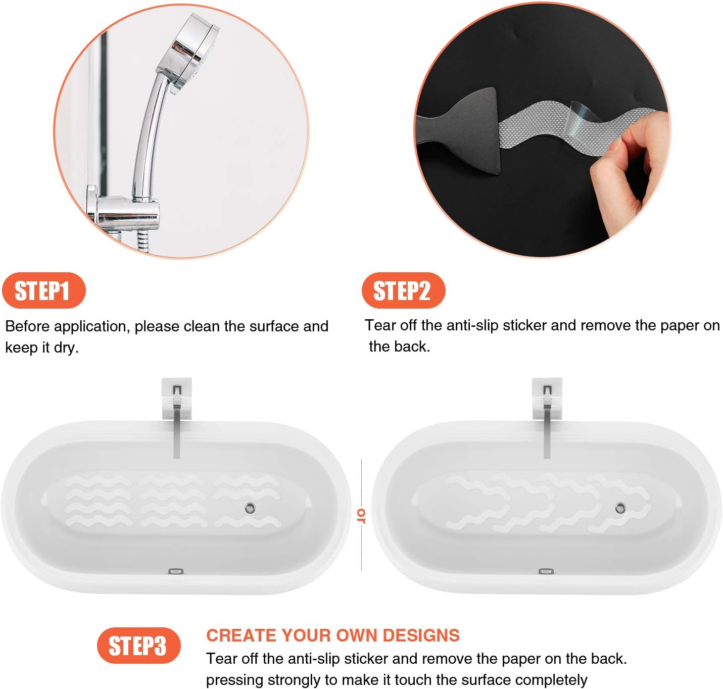 Secopad Anti Slip Shower Stickers 24 PCS Safety Bathtub Strips Adhesive Decals with Premium Scraper for  Bath Tub Shower Stairs: Home & Kitchen