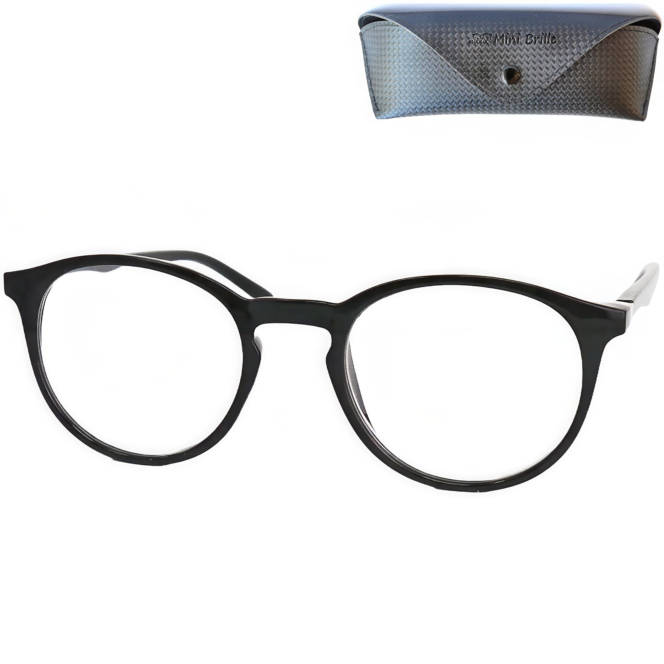 Mini Brille - Nerd Blue Light Blocking Reading Glasses, Large Round Transparent Lenses, FREE Case, Plastic Frame (Black), Men and Women Anti Blue Light Filter +2.50 Magnification — image 1