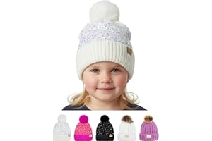 Funky Junque Toddler Pom Beanie – Kids Winter Hat for Ages 1–4, Baby Boy & Girl Knit Beanies, Warm Cozy Knit Snow Hats