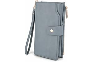 UTO Wallets for Women Wristlet RFID Large Capacity PU Leather Clutch Card Holder Organizer Ladies Purse Strap Powder Blue CA