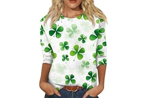 WUJIJIA 3/4 Sleeve Shirt for Women, Ladies Summer Fashion Shamrock Print T-Shirt Cute Graphic Tees 2024