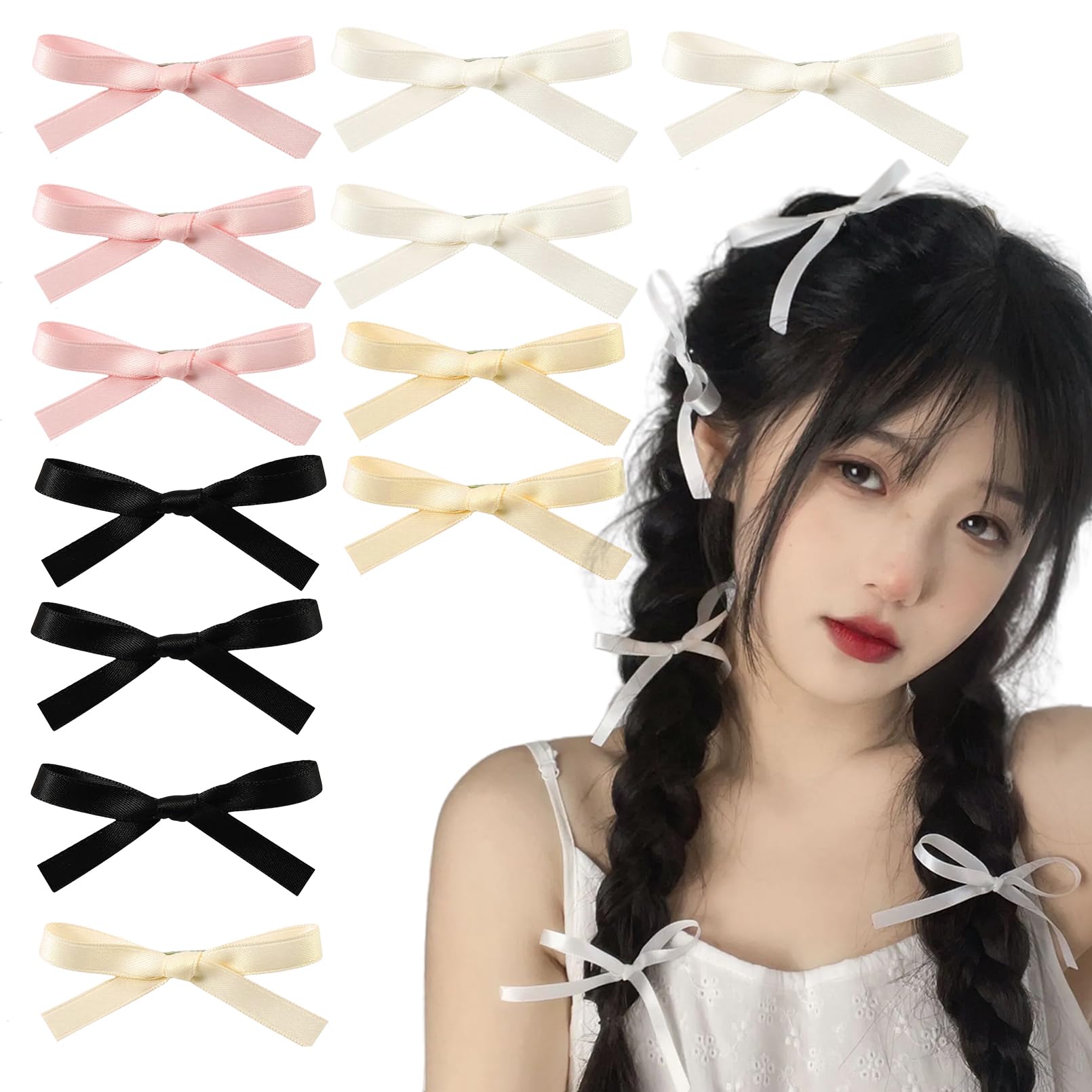12 Pcs Bow Hair Clips - Hair Slides for Women & Girls, Black & Colorful Alligator Bows for Teens & Kids