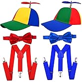 Procicia 6 Pcs Halloween Costume Accessories Include 2 Pcs rainbow propeller hats Y Back Style Suspenders and adjustable bowtie for Halloween Daily Party