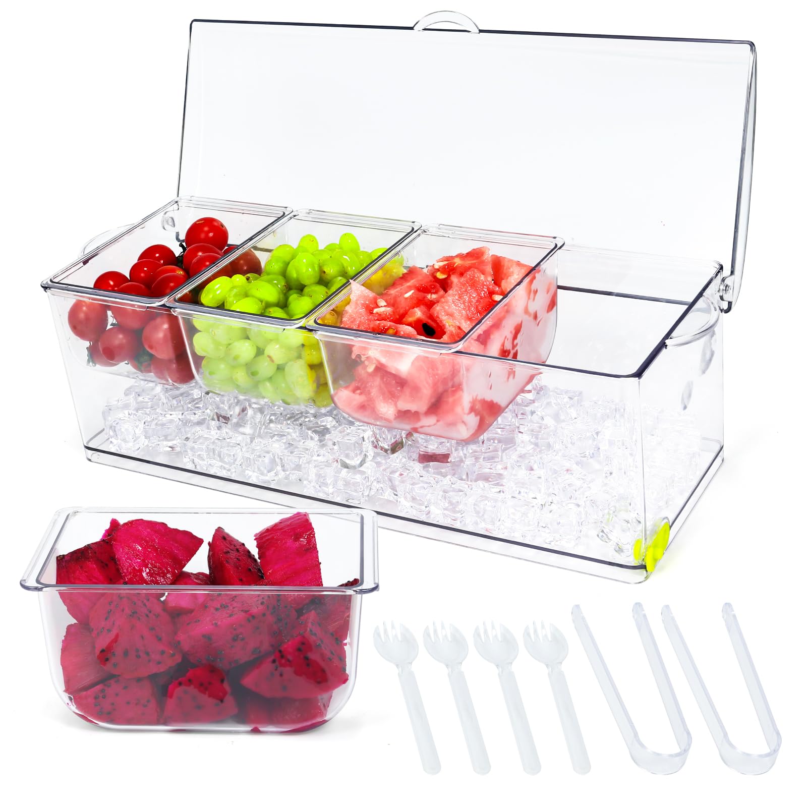 Photo 1 of Taco Bar Serving Set for Party Supplies: Chilled Serving Tray for Mimosa Bar, Condiment Caddy with Lids, Fruit Trays with 4 Containers, Serving Platters Picnic Outdoor Party Nacho Cheese Salad Bar