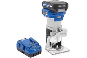 Kreg 20V Ionic Drive 1/4 Inch Trim Router, 20V Blue Ion Charger & Blue Ion 2Ah Battery Pack - Cordless Woodworking Tool - Mic