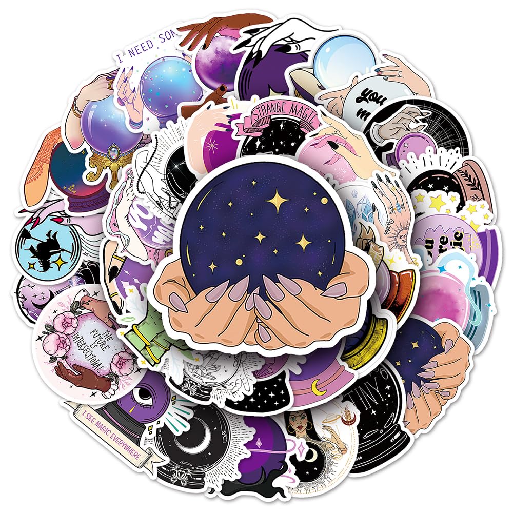 Mystic Crystal Ball Vinyl Stickers, 50 PCS Waterproof Illustrated Ball Decals for Laptops, Scrapbooking, Journals, Notebooks, Water Bottles, Suitcases, Phones & DIY Decor
