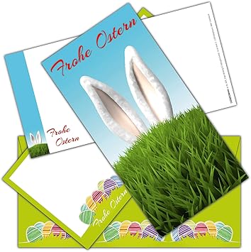 12-er Set Osterkarten HASENOHREN mit Umschlag - edle & lustige Frohe Ostern  Grußkarten im DIN lang Format für Privat und Geschäft von BREITENWERK:  Amazon.de: Bürobedarf & Schreibwaren