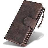 VALENCHI-Soft and Flexible Genuine Leather Ladies Wallet with Metal Zipper and Snap closer (Brown Vintage)