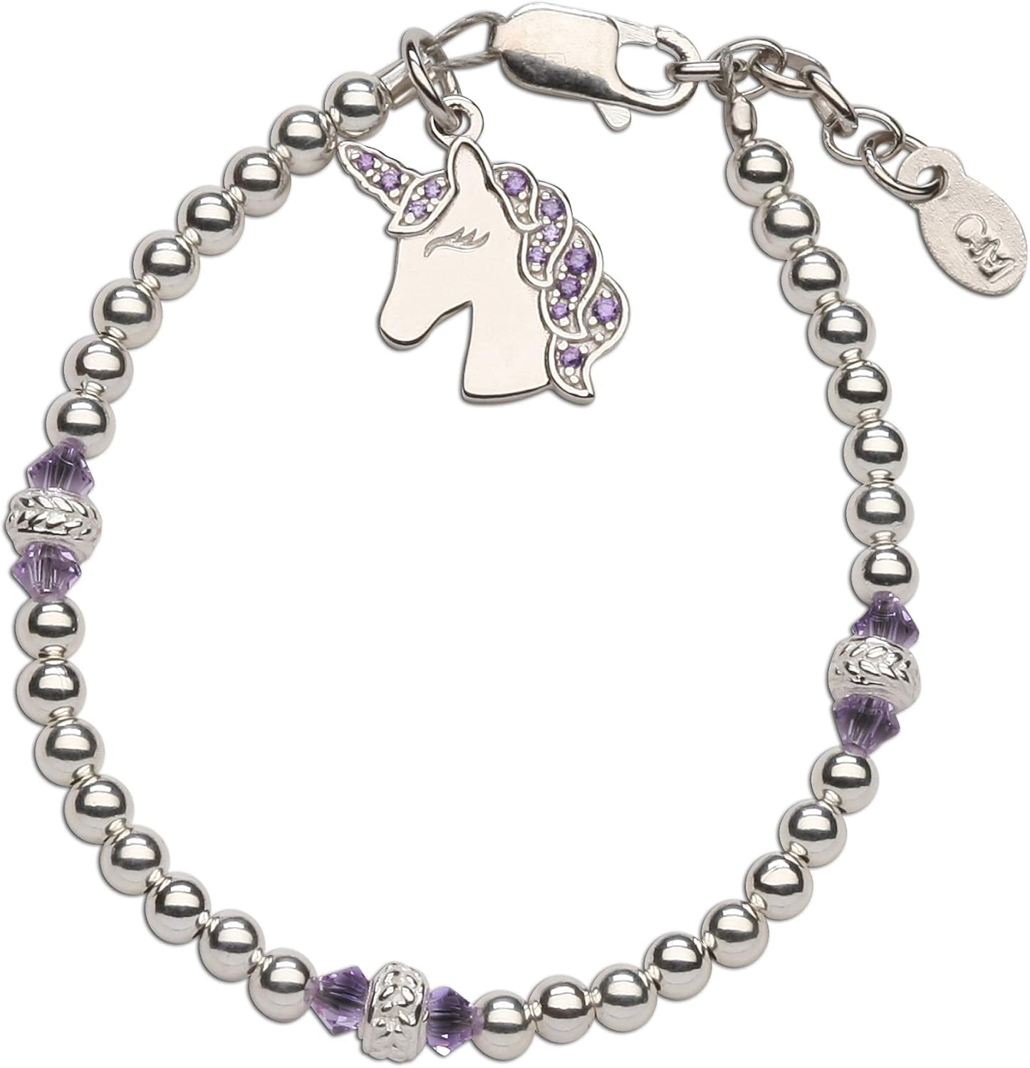 Children's Sterling Silver Unicorn Charm Bracelet with Purple Swarovski
