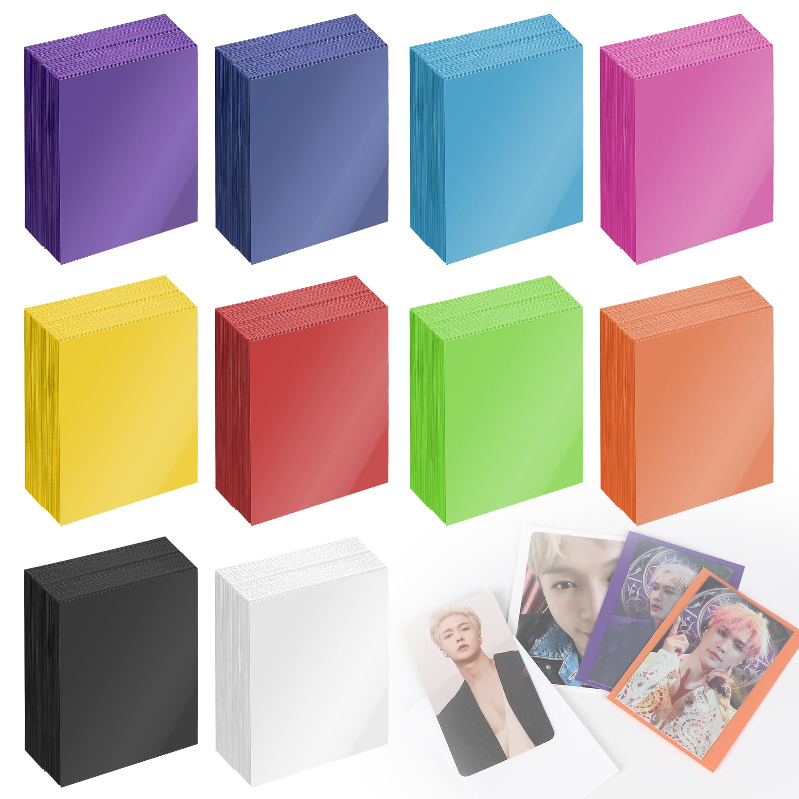 MIGUBIGU 1000 Pcs Card Sleeves 60 x 91 mm, 10 Colours Protective Pouches, One Piece Cards, Perfect Size to Protect Paper, Pour les Cartes de Collection
