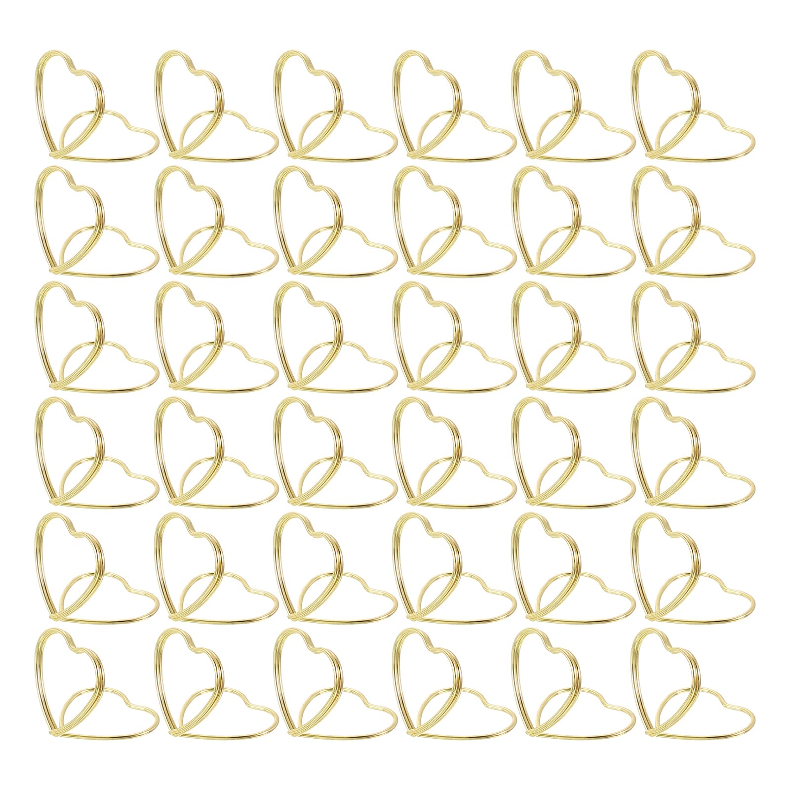 Uxcell 36Pcs Heart Shape Table Number Holders Mini Place Card Holders Carbon Steel Picture Holders for Tables Centerpieces, Wedding Reception, Parties, Banquets, Golden