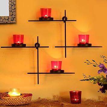 TIED RIBBONS Tealight Hanging Holder Set for House Warming Decoration (Black, Metal)