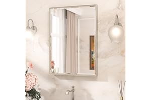 TETOTE Brushed Nickel Bathroom Mirror 22 x 30 Inch Beveled Frame, Shatterproof Tempered Glass for Modern Bedroom, Entryway, L