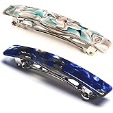 2PCS French Design Hair Barrette Tortoise Shell Celluloid Rectangle Hair Clips for Women