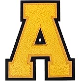 1 PCS 6 Inch Yellow Chenille Letters Patches - Iron On Varsity Alphabet, Large Letters for Clothing, Backpacks, Hats, Jeans with Black Border (A)