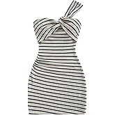 SOLY HUX Women's Striped Mini Dress One Shoulder Bodycon Knit Dresses Beach Vacation Outfits