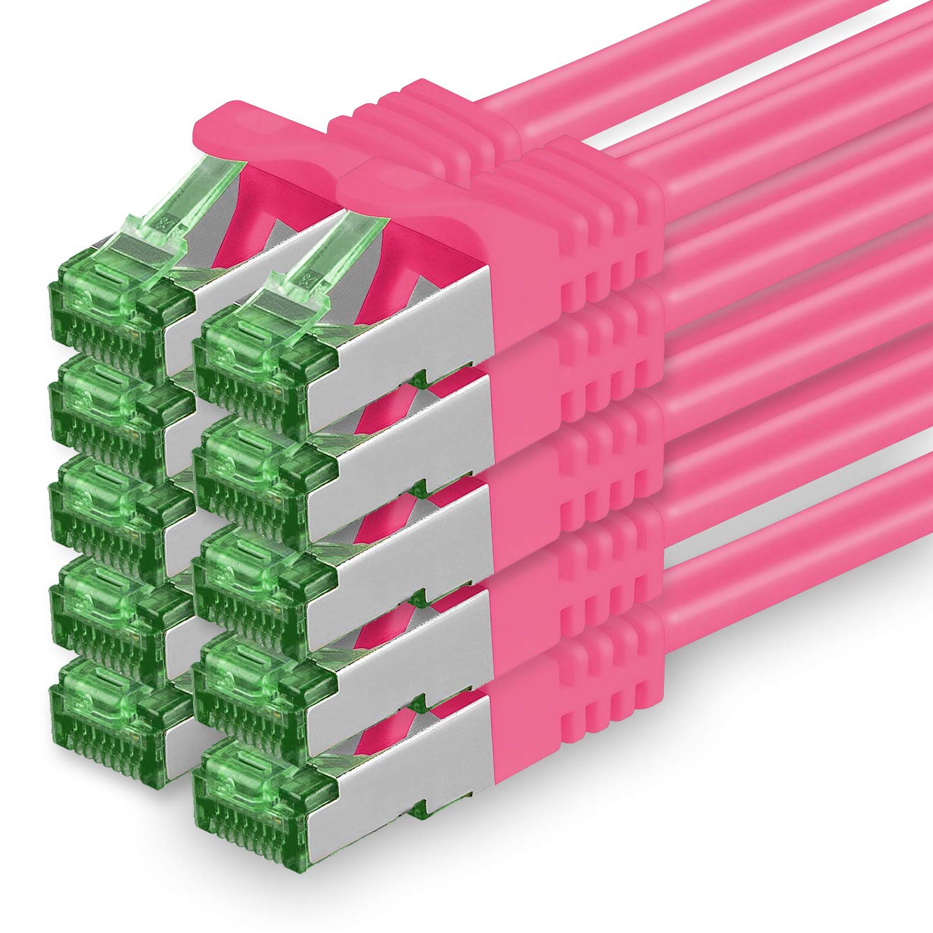 1aTTack.de 1.5 M Cat.7 Network Cable Pack of 10 Cat7 Patch Cable Lan Cable Ethernet RJ45 10 Gbit/s (All Internet Speeds) Magenta 1.5 Meters