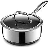 HexClad 3 Quart Hybrid Nonstick Sauce Pan Pot with Lid, Stay-Cool Handle, Dishwasher Safe, Induction Ready, Compatible with A