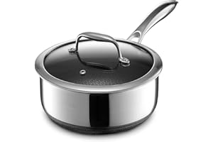 HexClad 3 Quart Hybrid Stainless Steel Pot Saucepan with Glass Lid - Easy to Clean, Dishwasher & Oven Safe, Non-Stick, Ideal 