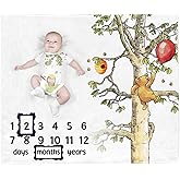 PAMBO The Winnie Bear and Honey Baby Monthly Milestone Blanket, Gift Stuff for Newborn Baby Boy & Girl Photo Taken - Age Blanket with 2 Frame
