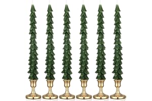 Conelist 12 Pcs Christmas Tree Taper Candles with Holder Christmas Tree Shaped Candles Decorative Holiday Gifts for Table Centerpieces Candlestick Holder (Classic)
