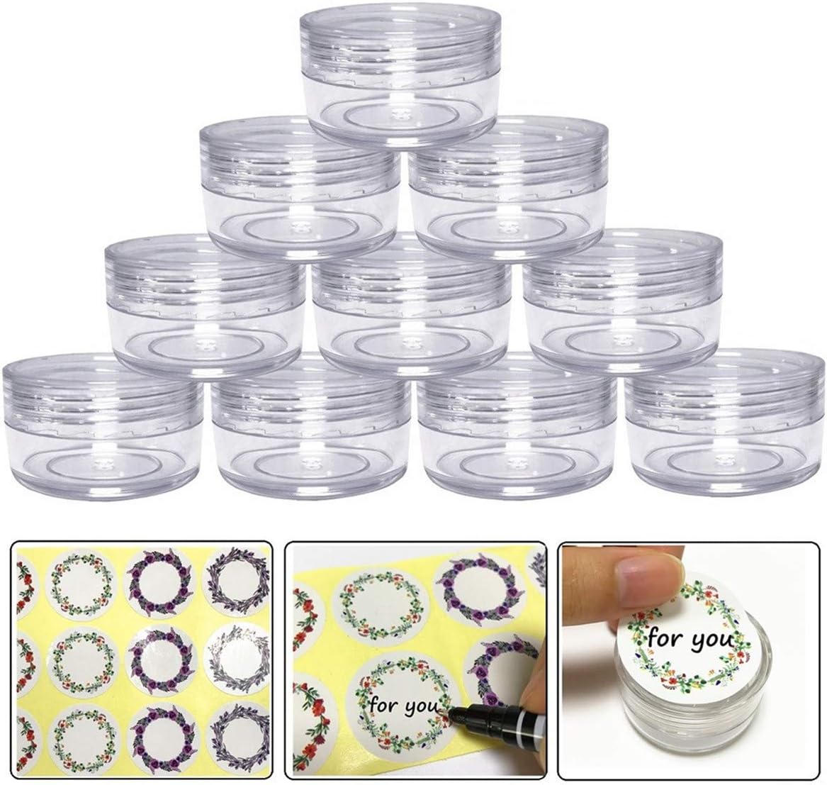 JOYWEE 10gram/10ml Round Clear Empty Container Jars with Clear Screw Lids Bulk for Lip Balms, Makeup Samples - BPA Free (20 Pack, Clear)